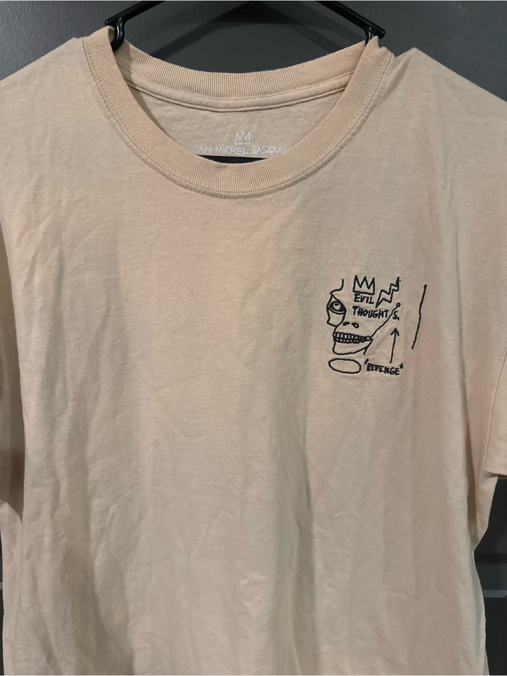 Jean-Michel Basquiat x Ripple "Evil Thoughts" Embroidered Beige T-Shirt L
